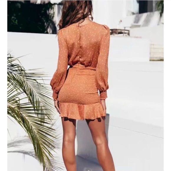 Confetti Long Sleeve Wrap Shirred Mini Dress - Picture 2 of 5